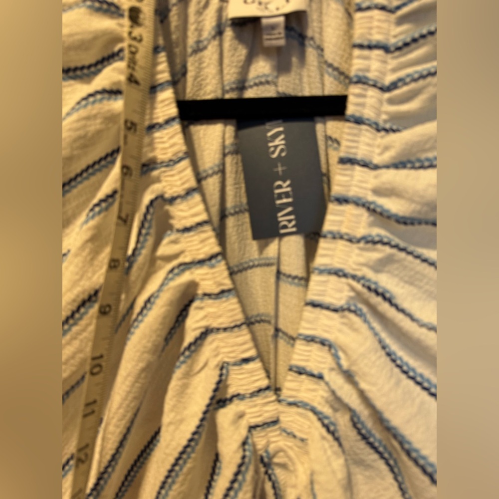 🍄H064 NWT Gilli L pp 16 unstretched Blue striped stretch waist big sleeve Dress - Picture 7 of 12